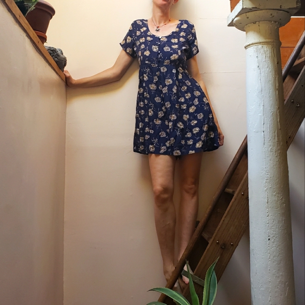VTG 90's Floral Romper Babydoll Dress Cut